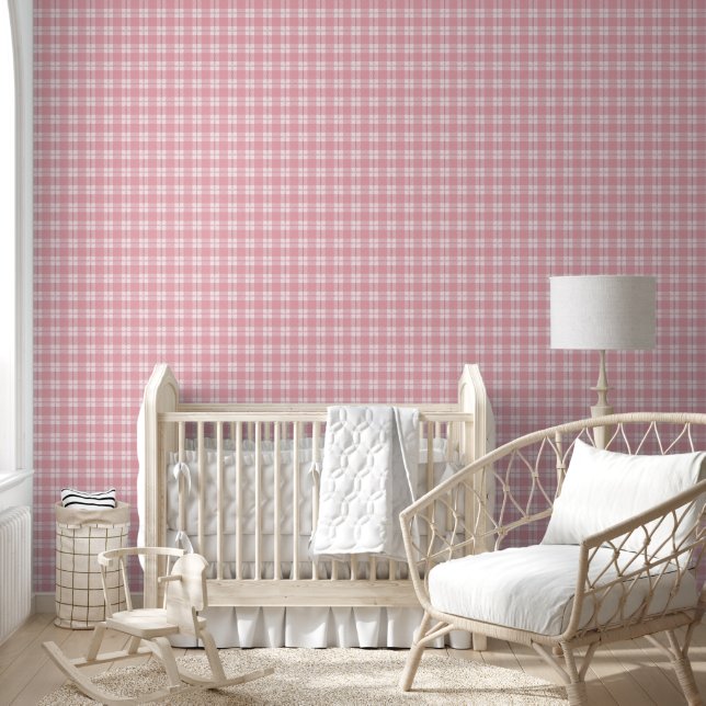 Pattern Baby Pink Karierte Karos Zimmerbüro Tapete (Kinder)