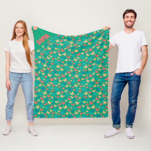 Pattern Beige Rosa Türkis grüner Schmetterling Nam Fleecedecke