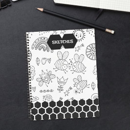Pattern black bees Notebook Notizbuch