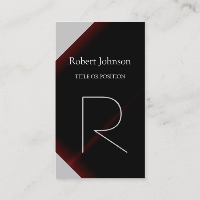 Pattern Black Gray Red Monogram Business Card Visitenkarte (Vorderseite)