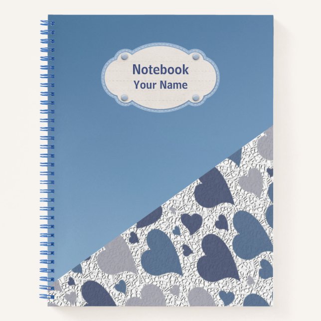 Pattern Blue Herz Notebook Notizbuch (Vorderseite)
