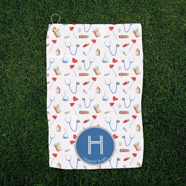 Pattern Blue Monogram Doctor Golfhandtuch (Von Creator hochgeladen)