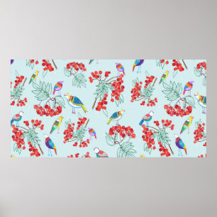 pattern consisting of birds and berries poster