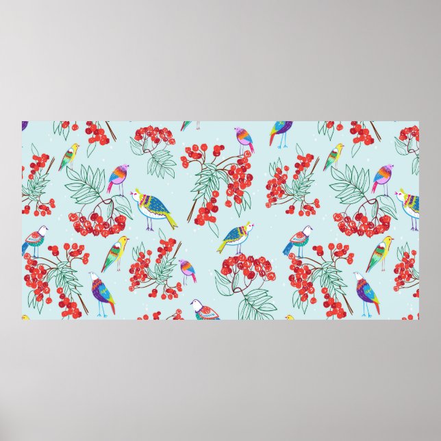 pattern consisting of birds and berries poster (Vorne)
