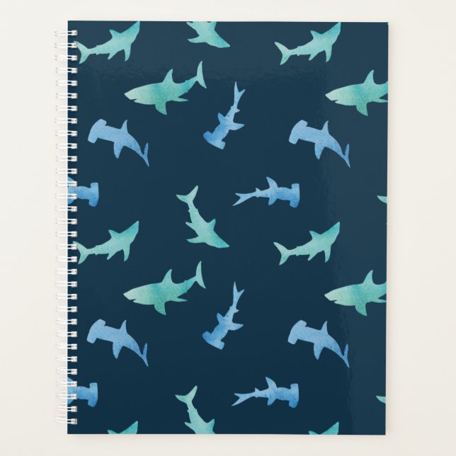 Pattern de Watercolor Swimming Shark Silhouette (Devant)