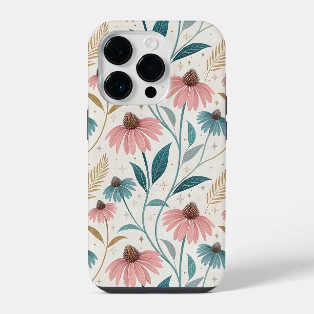 Pattern Echineceas Glitter iPhone 14 Pro Hülle (Rückseite)