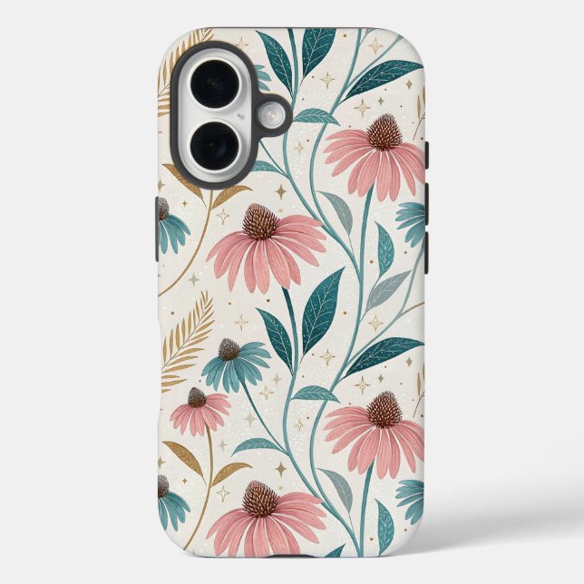 Pattern Echineceas Glitter iPhone 16 Hülle (Rückseite)
