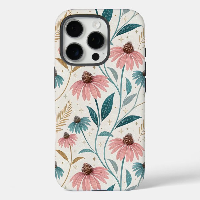 Pattern Echineceas Glitter iPhone 16 Pro Hülle (Rückseite)