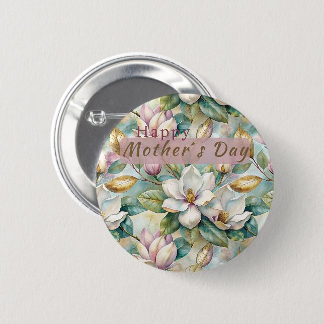 Pattern Elegant Magnolia Flowers Button (Vorne & Hinten)