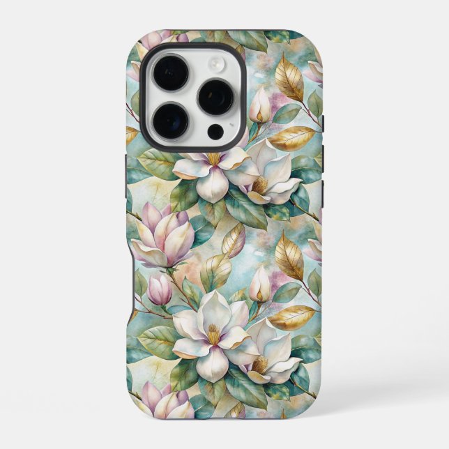 Pattern Elegant Magnolia Flowers iPhone 16 Pro Hülle (Rückseite)