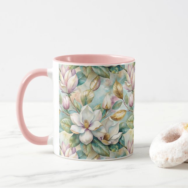 Pattern Elegant Magnolia Flowers Tasse (Mit Donut)