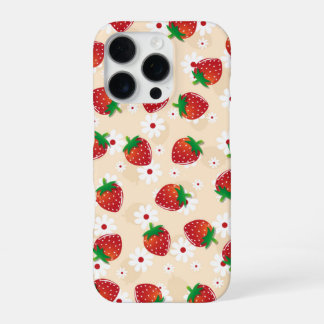 Pattern featuring strawberries and white flowers iPhone 16 pro hülle