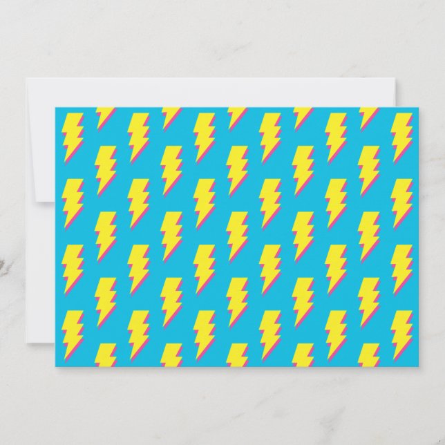 Pattern Fun Blue Yellow Bolt Neon Retro der 80er/9 Einladung (Vorderseite)