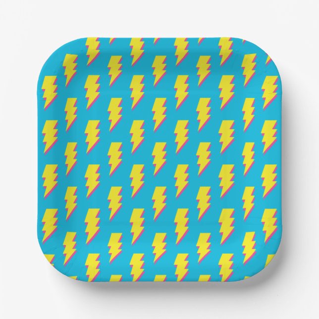 Pattern Fun Blue Yellow Bolt Neon Retro der 80er/9 Pappteller (Vorderseite)