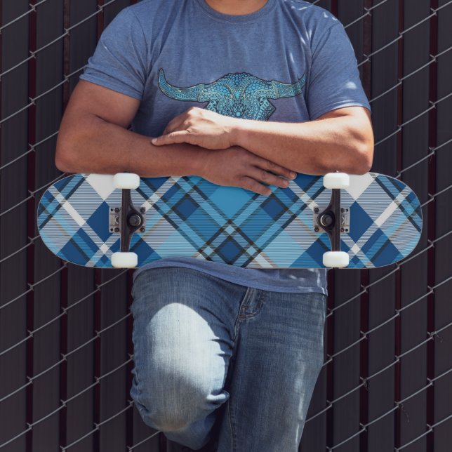 Pattern Geometric Vintag Trendy Blue Skateboard (Außenbereich 3)
