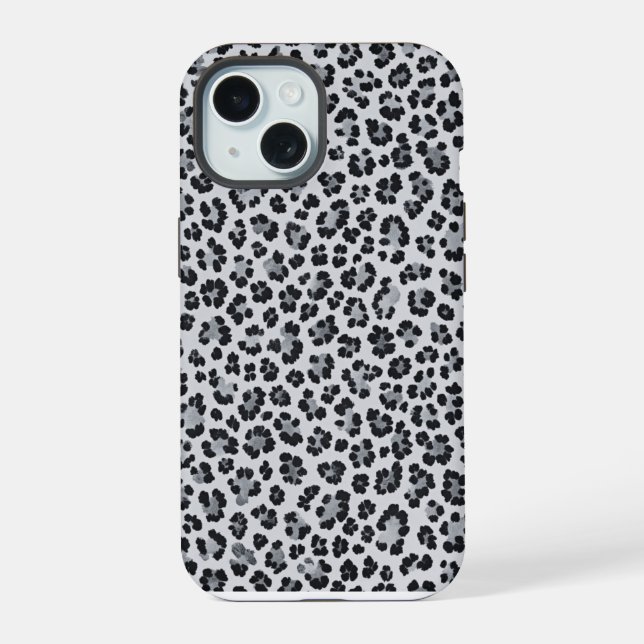 Pattern Gray Leopard Print iPhone 15 Hülle (Rückseite)
