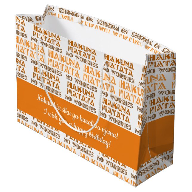 Pattern Hakuna Matata, keine Sorge in Swahili Große Geschenktüte (Rückseite Schrägansicht)