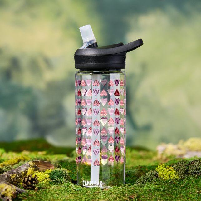 Pattern Heart Valentines Pink Water Bottle Trinkflasche (Außenbereich (gedreht))