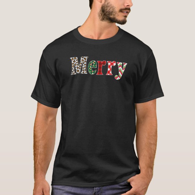 Pattern Letter Frohe Weihnachten Weihnachten Weihn T-Shirt (Vorderseite)