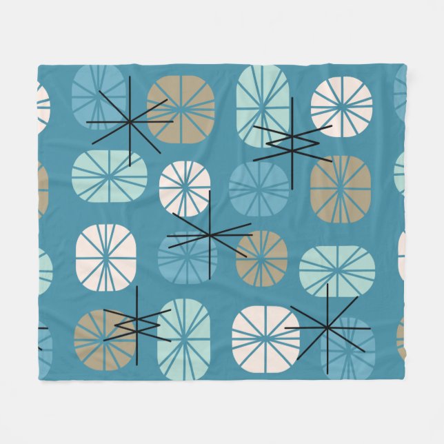 Pattern Oblongs Aquamarin White Gold Fleecedecke (Vorderseite (Horizontal))