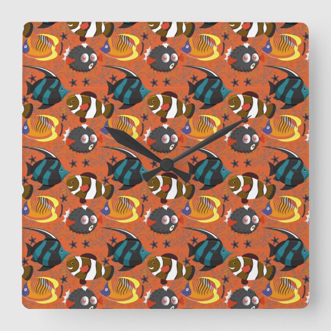Pattern Ocean Underwater Quadratische Wanduhr (Vorderseite)