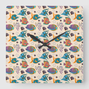 Pattern Ocean Underwater Quadratische Wanduhr