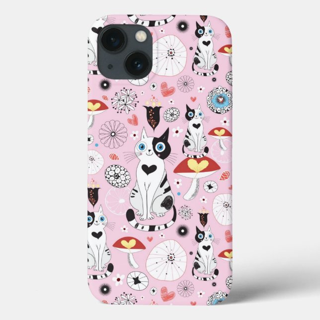 pattern of cats and flowers Case-Mate iPhone hülle (Rückseite)