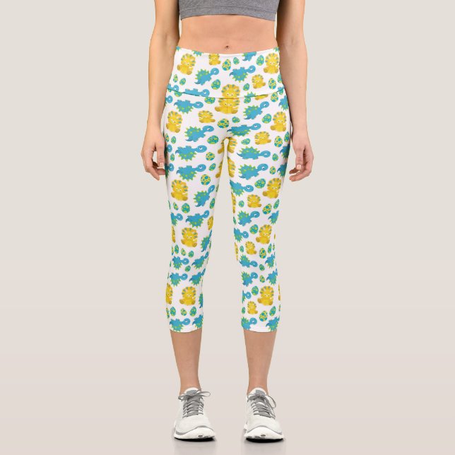 Pattern of Dinosaurs, Cute Dinosaurs, Baby Dino Capri Leggings (Vorderseite)