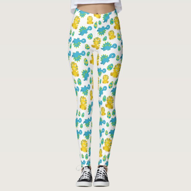 Pattern of Dinosaurs, Cute Dinosaurs, Baby Dino Leggings (Vorderseite)