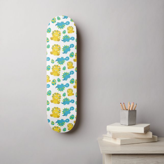 Pattern of Dinosaurs, Cute Dinosaurs, Baby Dino Skateboard (Wandkunst)