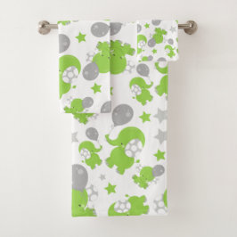 Pattern of Green Elephants, Cute Elephants, stars