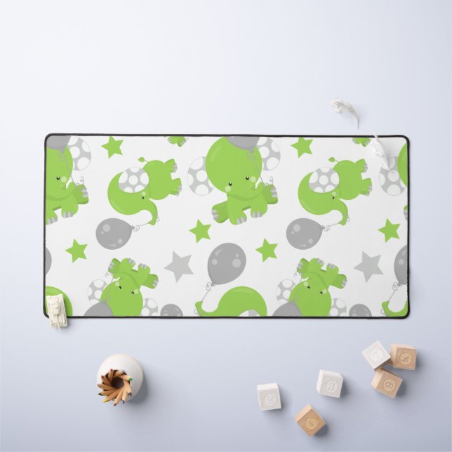 Pattern of Green Elephants, Cute Elephants, stars (Tableau pour enfants)