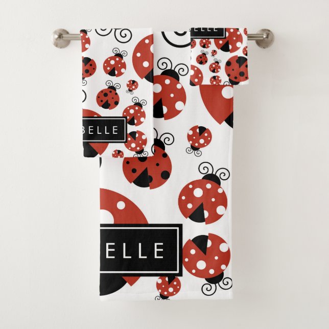 Pattern Of Ladybugs, Red Ladybugs, Your Name Badhandtuch Set (Insitu)