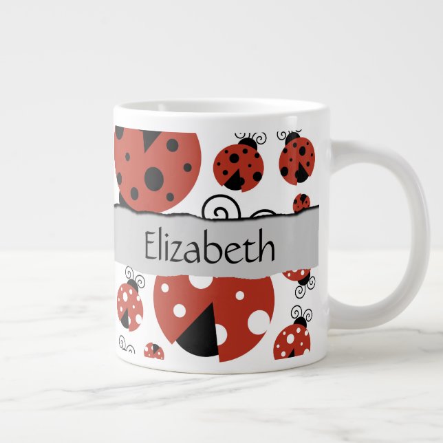 Pattern Of Ladybugs, Red Ladybugs, Your Name Jumbo-Tasse (Rechts)