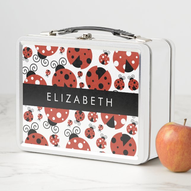 Pattern Of Ladybugs, Red Ladybugs, Your Name Metall Brotdose (Beispiel)