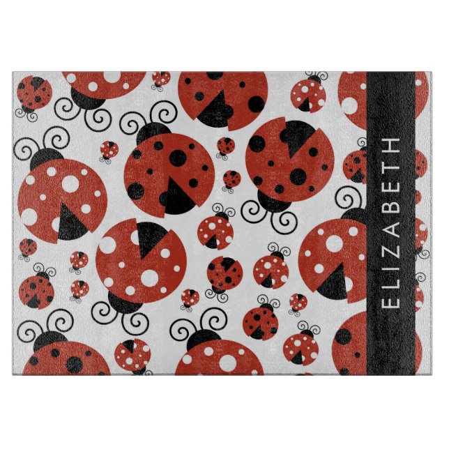 Pattern Of Ladybugs, Red Ladybugs, Your Name Schneidebrett (Vorderseite)