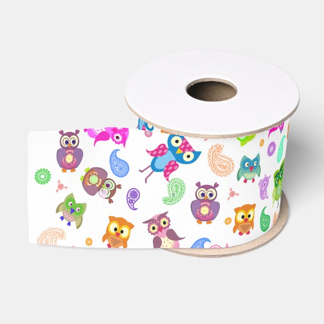 Pattern-Regenbogen-Eulen Ripsband (Spule)