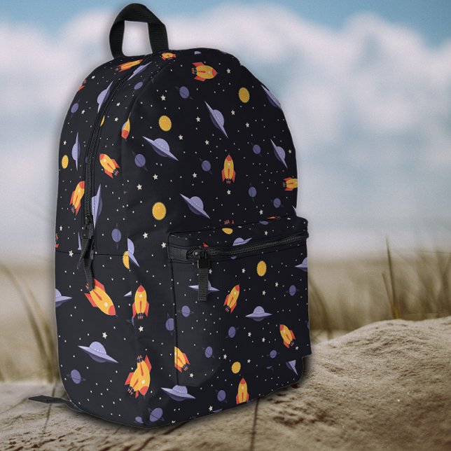 Pattern space lavender orange black bedruckter rucksack (Von Creator hochgeladen)