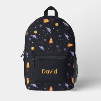 Pattern space lavender orange black name bedruckter rucksack