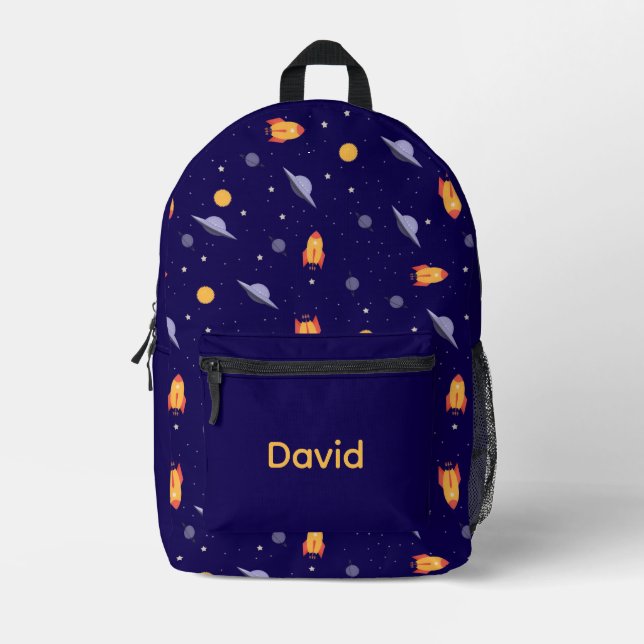 Pattern space lavender orange blue name bedruckter rucksack (Vorderseite)