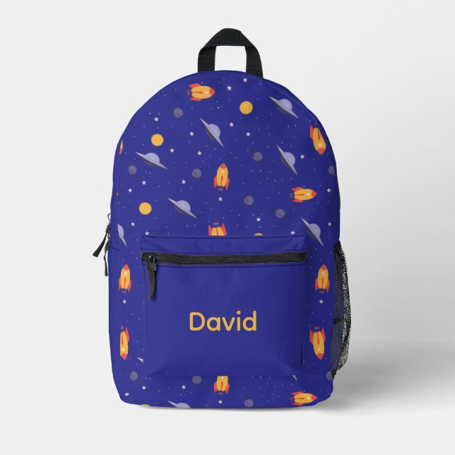 Pattern space lavender orange gray name bedruckter rucksack (Vorderseite)