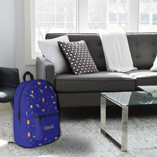 Pattern space lavender orange gray name bedruckter rucksack (Von Creator hochgeladen)