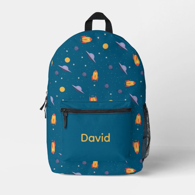 Pattern space lavender orange ocean blue name bedruckter rucksack (Vorderseite)