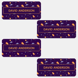 Pattern space ufo orange purple etiketten