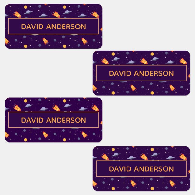 Pattern space ufo orange purple etiketten (Gruppe)