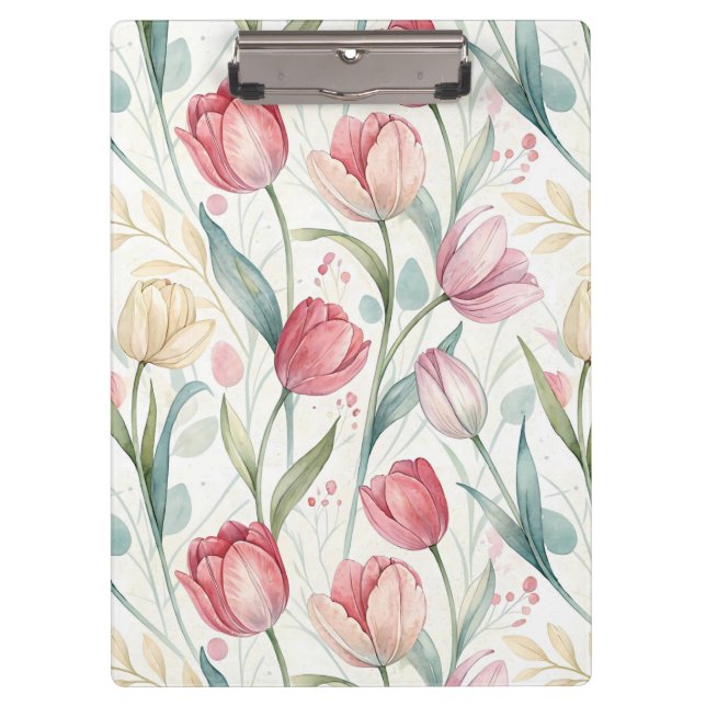 Pattern Watercolor Modern Tulips Klemmbrett (Vorderseite)