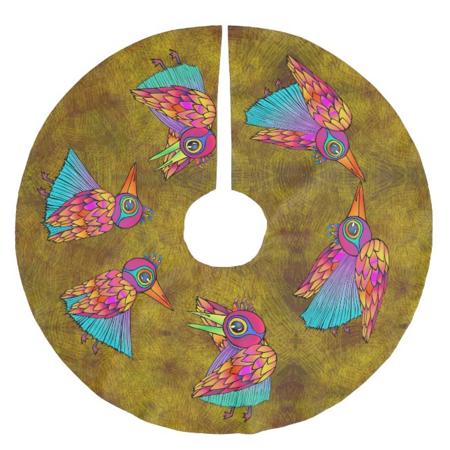 Pattern With bird creatures Polyester Weihnachtsbaumdecke (Vorderseite)