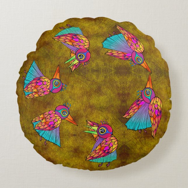 Pattern With bird creatures Rundes Kissen (Vorderseite)