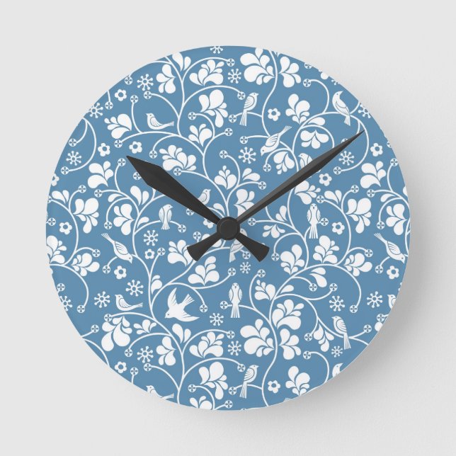 pattern with birds and plants ornament runde wanduhr (Vorderseite)
