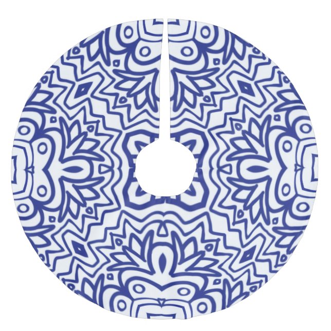 Pattern With Blue on White Polyester Weihnachtsbaumdecke (Vorderseite)